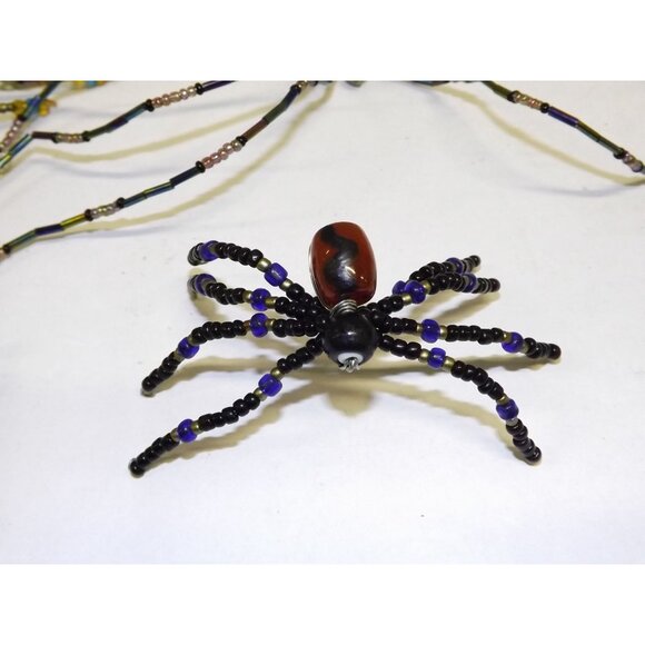Handmade Beaded Spider Ornaments Set Of 7 Decor Figurines Beads Stones Ooak BagE - Picture 9 of 16